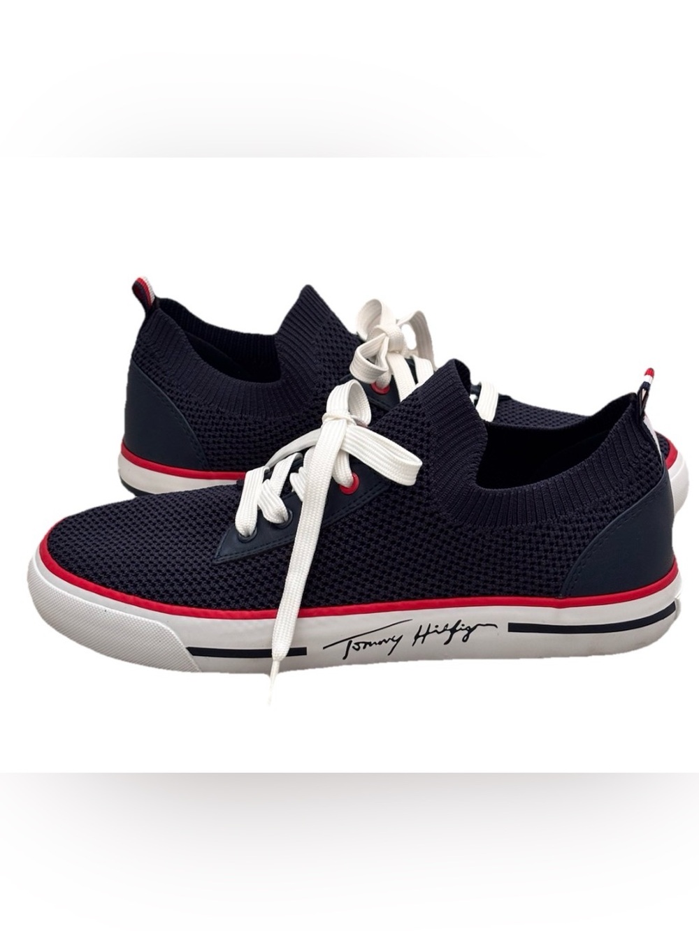 Tommy Hilfiger Navy Gessie Stretch Knit  Sneaker size 8 M EUC